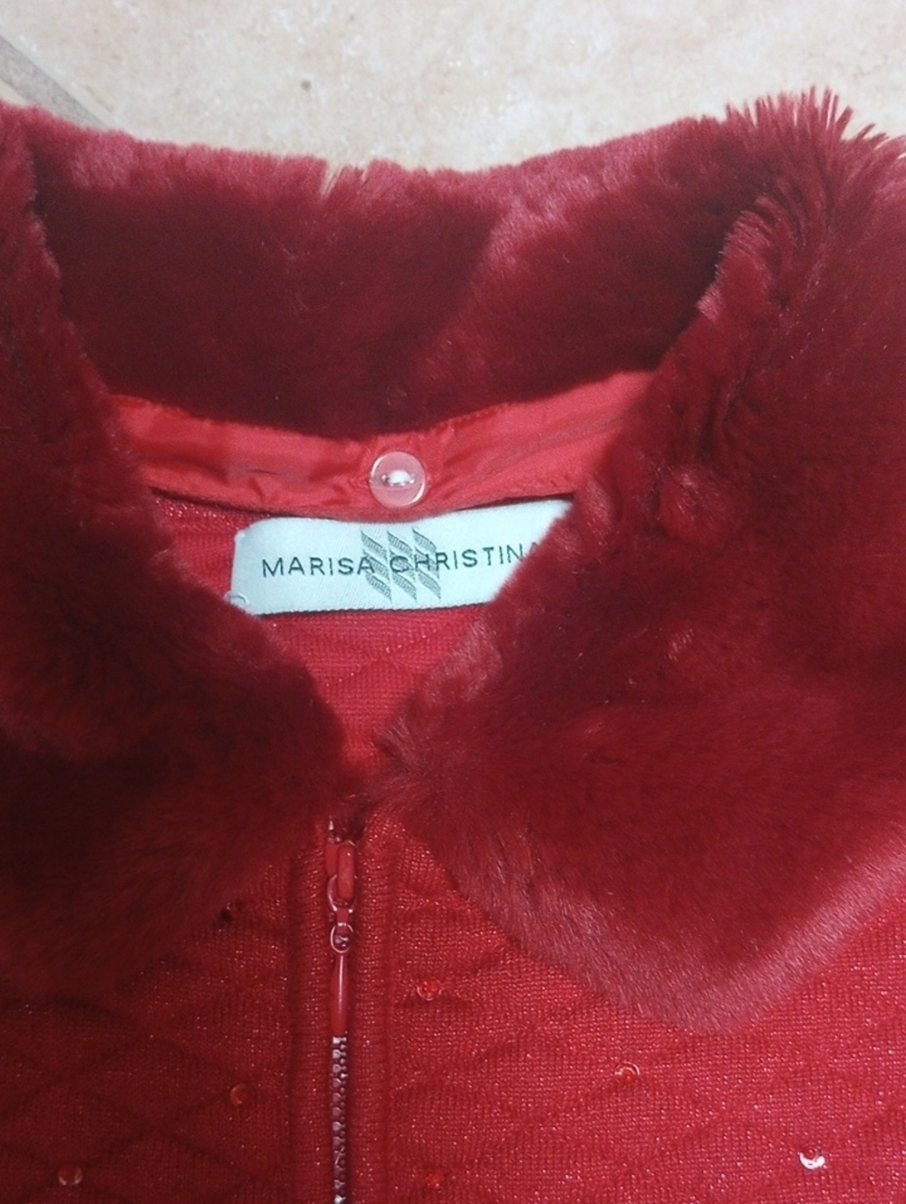 Marisa Christina Red Quilted Vest with Faux Fur Collar - Picture 2 of 5